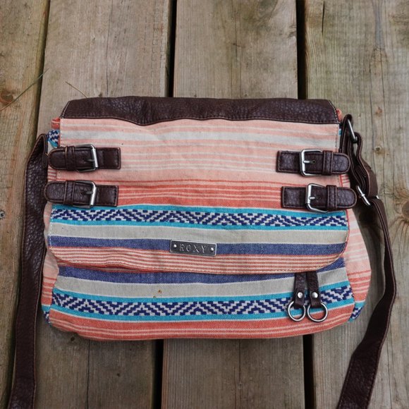 Roxy Boho Pink Peach Patterned Striped Satchel Bag - Picture 1 of 7